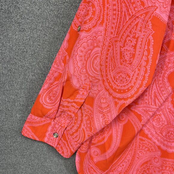 Tommy Hilfiger Blouse Womens 2X Plus Orange Paisley Button Front Long Sleeve - Picture 15 of 16